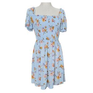 Hem and Thread Fit & Flare Smocked Blue Floral Summer Dress Size S NWT Boho